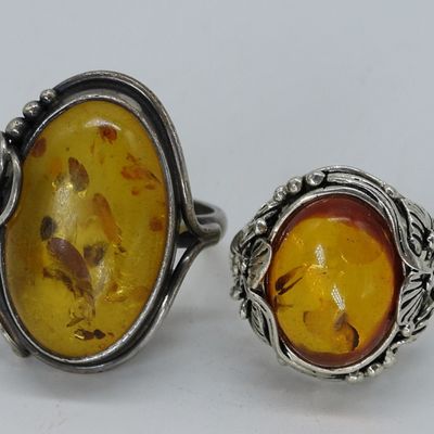 2 Sterling Amber Gemstone Rings
