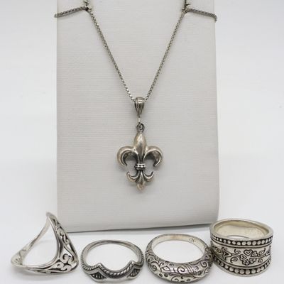Sterling Silver Necklace & Ring Lot, 5 Pcs