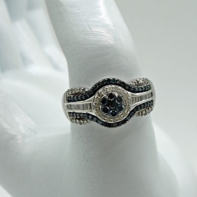 Sterling Blue & White Diamond Ring