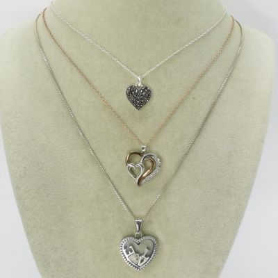3 Sterling Heart Pendant Necklaces