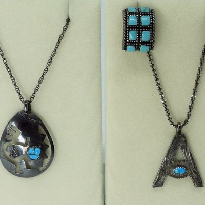 Two Sterling Turquoise Necklaces & Earrings