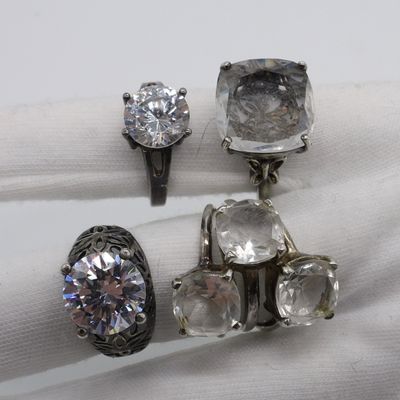 4 Sterling Clear Gemstone Fashion Rings