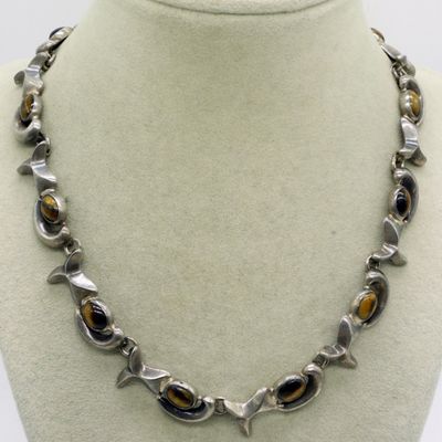 Taxco 980 Silver Tiger's Eye Necklace, Mexico