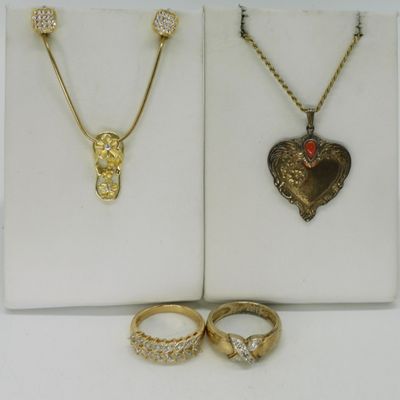 Gold Tone Sterling Rings, Necklaces & Earring