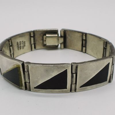 Large Taxco Sterling & Black Onyx Bracelet