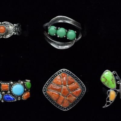 Sterling Ring Lot, Taxco & Towle, 5 Pcs