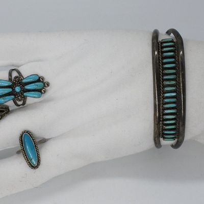 Vintage Turquoise Sterling Cuff & Rings
