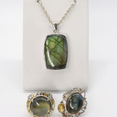Sterling Labradorite Rings and Necklace