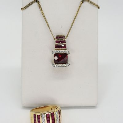 Gold Tone 925 Simulated Ruby Set