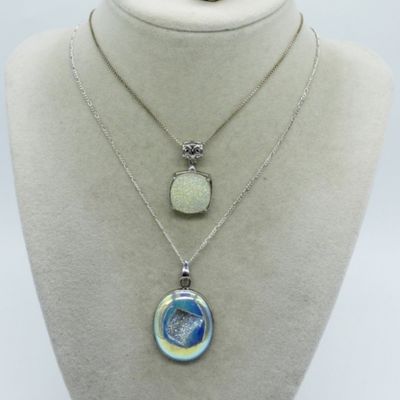 Pearlescent Druzy 925 Necklaces & Ring