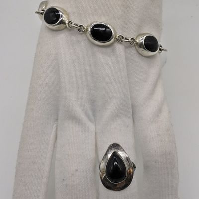 Black Onyx Ring and Bracelet, Sterling