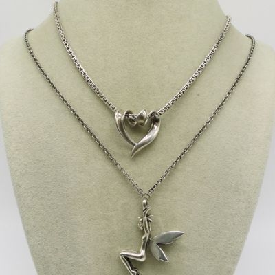 Two Long Sterling Necklaces with Whimsical Pendant