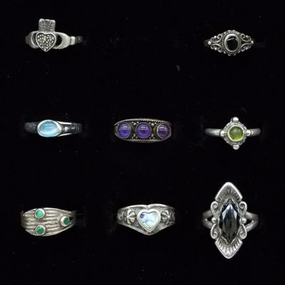 Eight Sterling Gemstone Rings