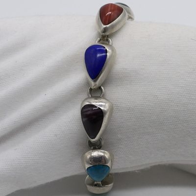 Mexico Sterling Multi Gemstone Bracelet