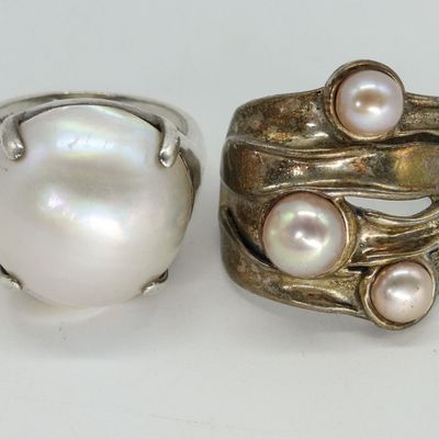 Two Sterling Pearl Rings