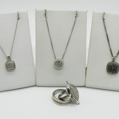 5 Piece Sterling, Moissanite Ring & Necklace Lot