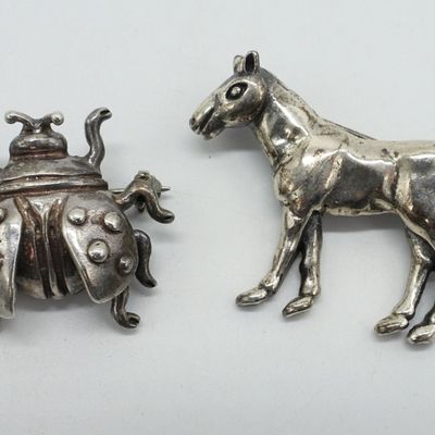 Sterling Ladybug & Horse Brooches