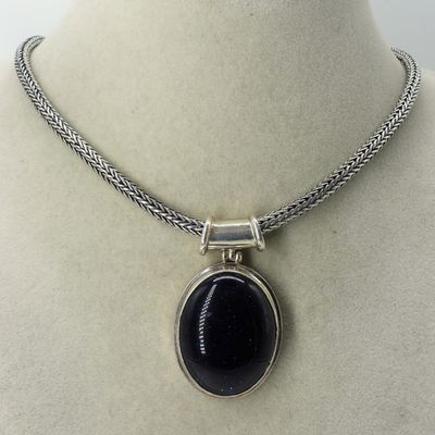 Blue Goldstone Pendant & Wheat Chain