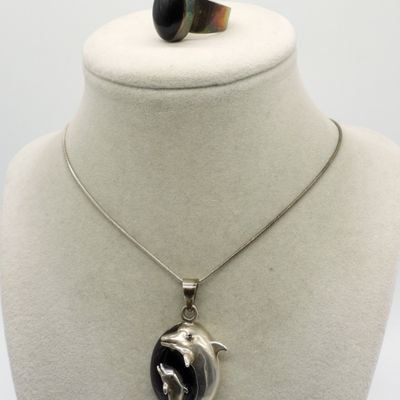 Dolphin Black Onyx Necklace & Ring