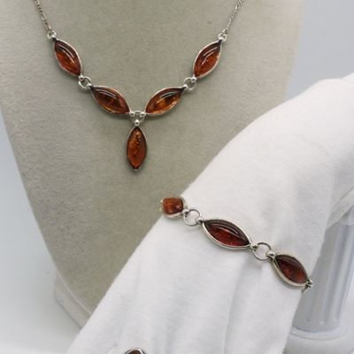 3 Piece Sterling Amber Gemstone Set