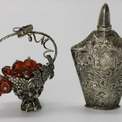 Sterling Perfume Bottle & Amber Basket Pendant
