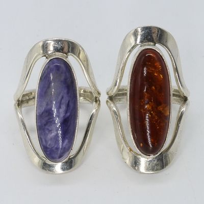 Mexico 925 Charoite & Amber Rings