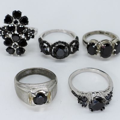 5 Sterling Black Spinel Rings