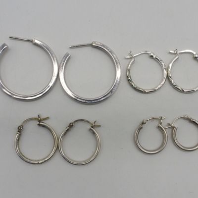 Four Pair of Sterling Hoop Earrings