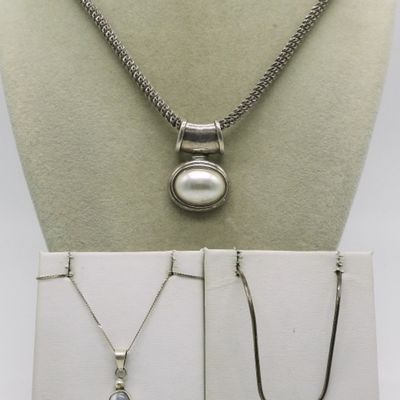 Three Sterling Opal & Mother of Pearl Necklaces