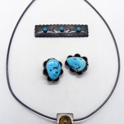 Amber & Turquoise Hair Clip, Earrings & More