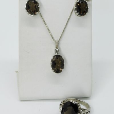 Smokey Quartz, Sterling 3 Piece Set