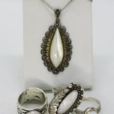 Sterling Mother of Pearl Rings and Necklace