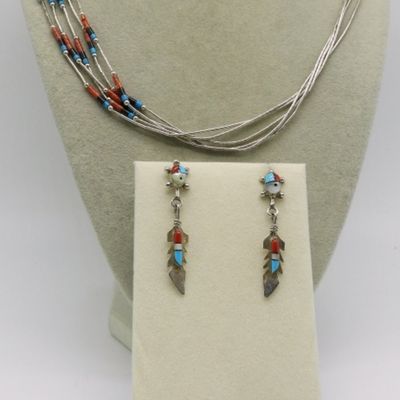 Liquid Sterling Heishi Necklace & Zuni Earrings