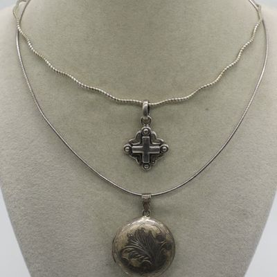 Vintage 925 Locket & Cross Necklace