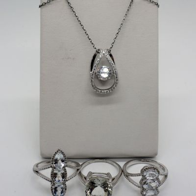 Sterling Faux Diamond Rings & Necklace