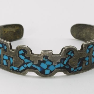 Taxco Sterling Cuff, Turquoise Chip Inlay TL-23