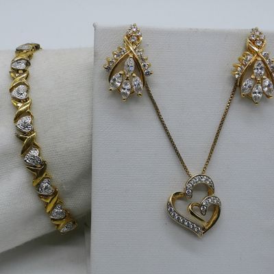 Gold Tone 925 Heart Necklace & Bracelet