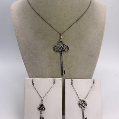 3 Sterling Skeleton Key Necklaces