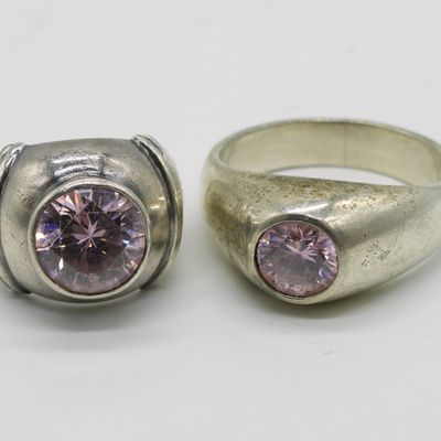 Two Vintage Sterling Pink Gemstone Rings