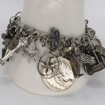 Vintage Sterling Charm Bracelet - 24 Charms