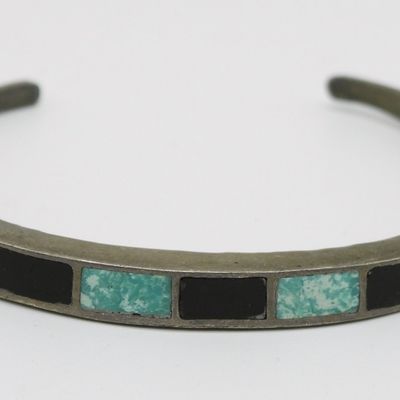 Turquoise & Onyx Sterling Cuff Bracelet