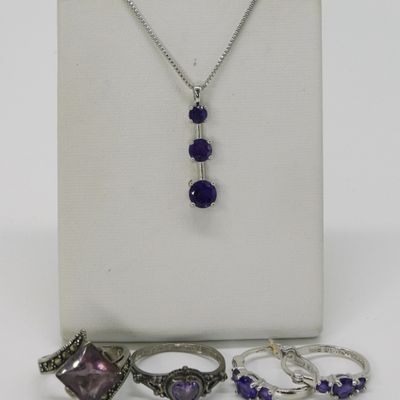 Amethyst Pendant, Rings & Earrings in Sterling