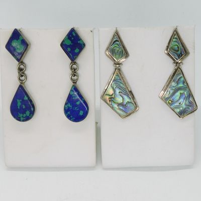 (2) 925 Abalone & Malachite Azurite Earrings