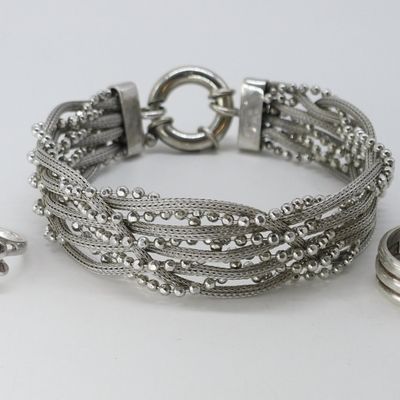 Sterling Silver Bracelet & 2 Rings