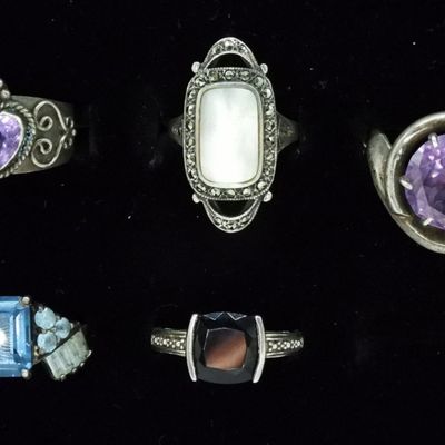 Five Sterling Gemstone Fashion Rings