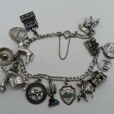 Vintage Sterling Charm Bracelet - 15 Charms