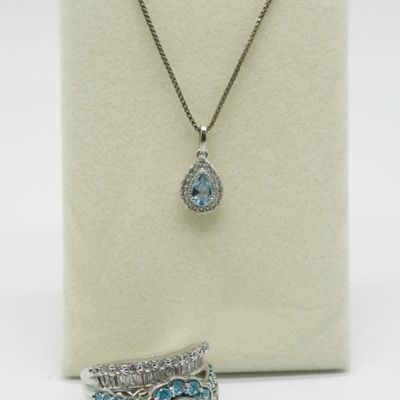 Petite Blue Topaz Necklace & Chunky Ring