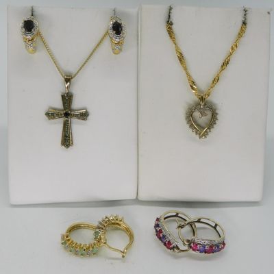 Gold Tone 925, Sapphire & Jade Jewelry