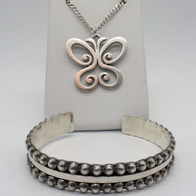 Taxco Mexico 925 Cuff & Butterfly Necklace
