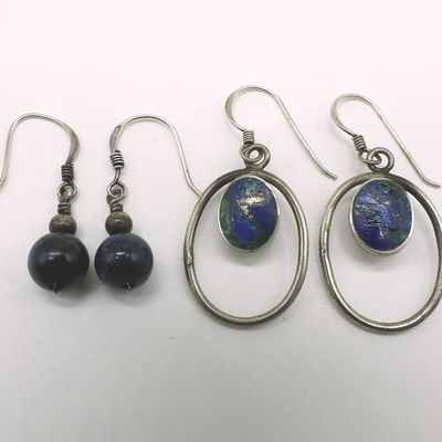 Sterling Gemstone Earrings, 2 Pairs